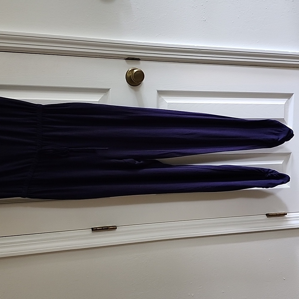 Navy Blue One Shoulder Jersey Jumpsuit - Picture 3 of 8